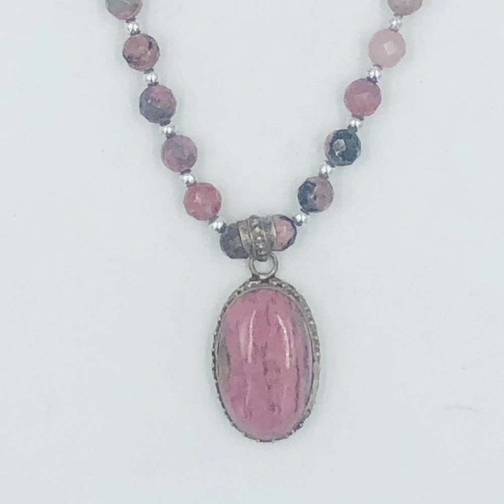 Sterling Silver pink Rhodondite pendant Faceted Bead Necklace Artisan - Picture 5 of 12